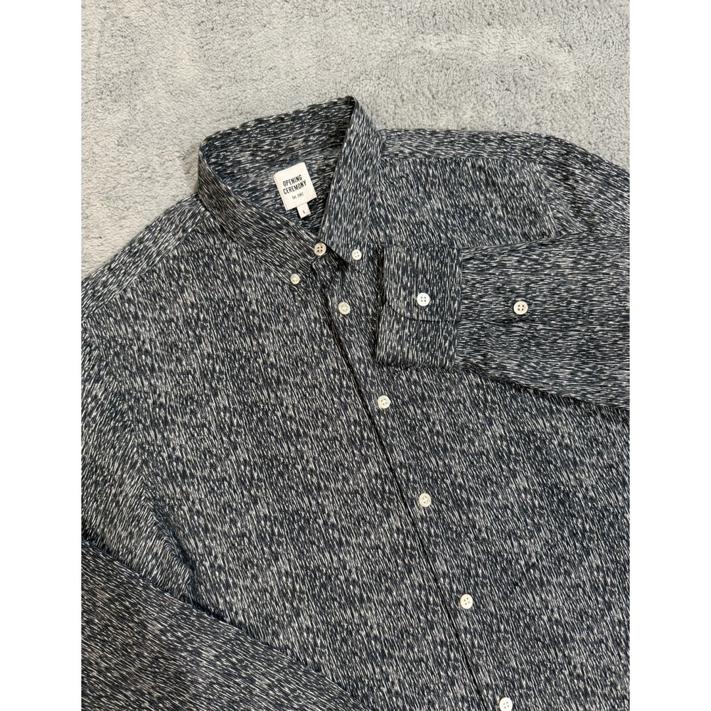 OPENING CEREMONY Men's L Long Sleeve Button Down Shirt Multi Black Pattern